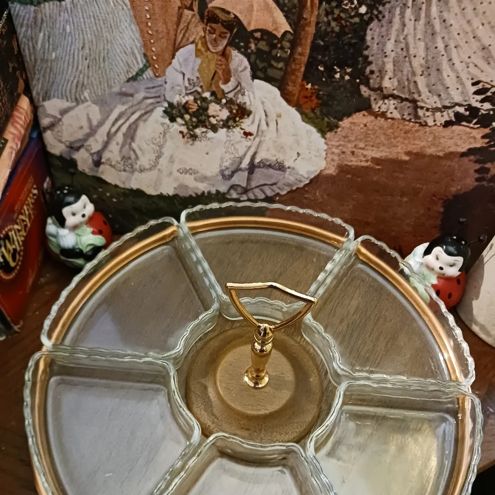 🇺🇲U.S.A. Vintage 1960 Westwood Serving 🍱🍤 Dish 6 Fluted Edge Glass,Rotating! - Picture 12 of 16